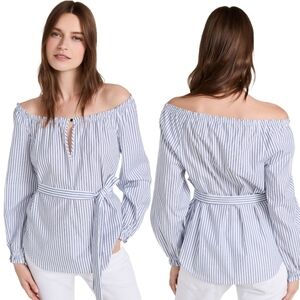 Rag & Bone NEW Sierra Off-Shoulder Striped Top Large NWOT Blue White Bohochic